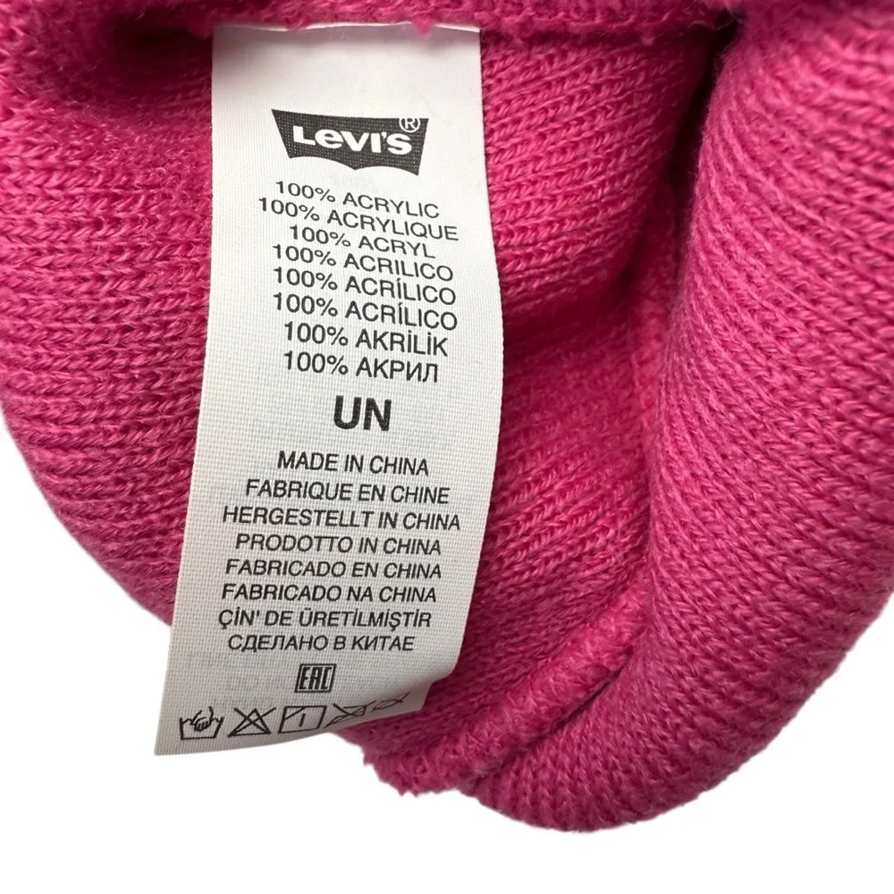 Levi's Women Hat One Size Hot Pink Beanie Knit Cuffed Acrylic Adult Casual NWT